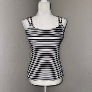 Croft & Barrow Navy White Striped Swim Tankini Top Women's Size 12 Swimwear
